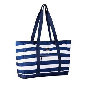 Bang & Carsen XL Beach Tote Blue White Striped Zipper Bag NWT Large Pool Travel